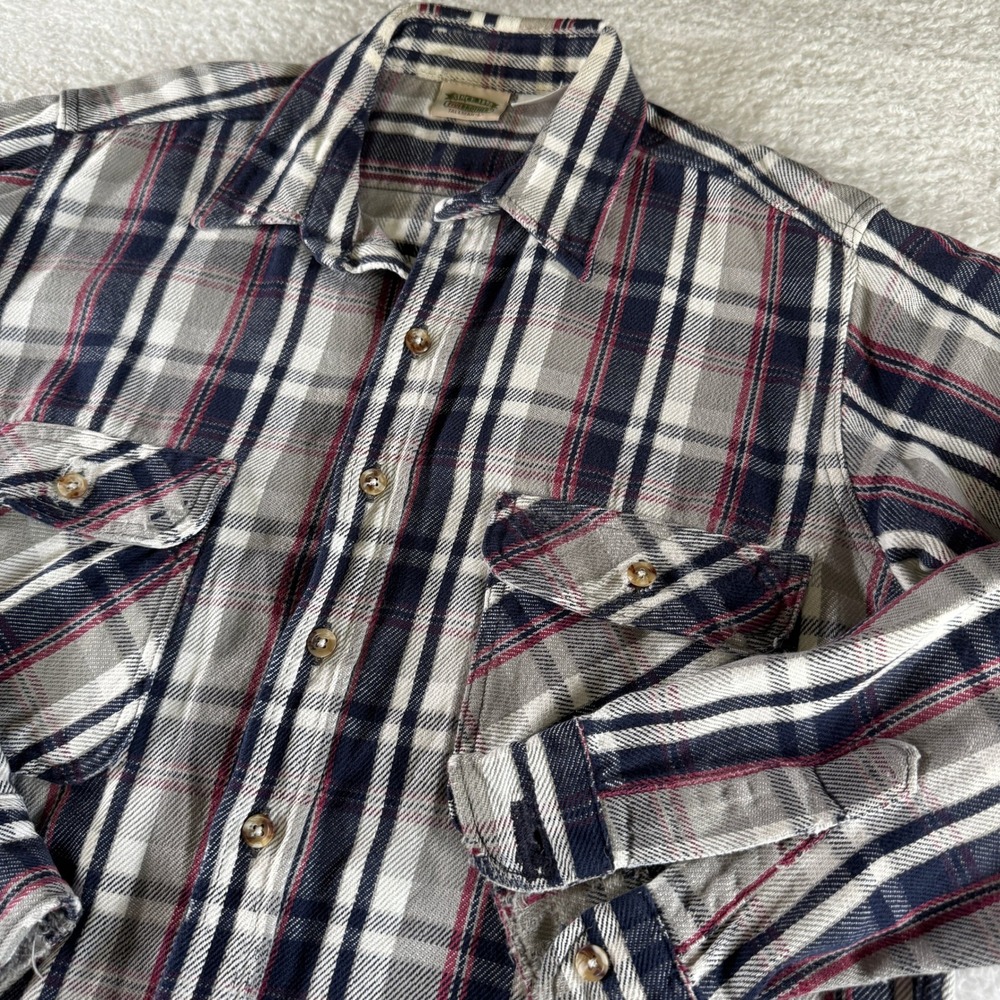 Vintage Five Brother Tallman Flannel Shirt Large Blue Red White Plaid Button LT